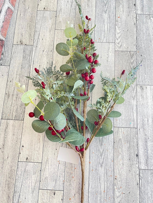 Red Eucalyptus Berry Bush, Christmas Greenery, Floral Supplies, Wreath Greenery, Floral Greenery, Picks, Craft Supply, Red Flower Spray