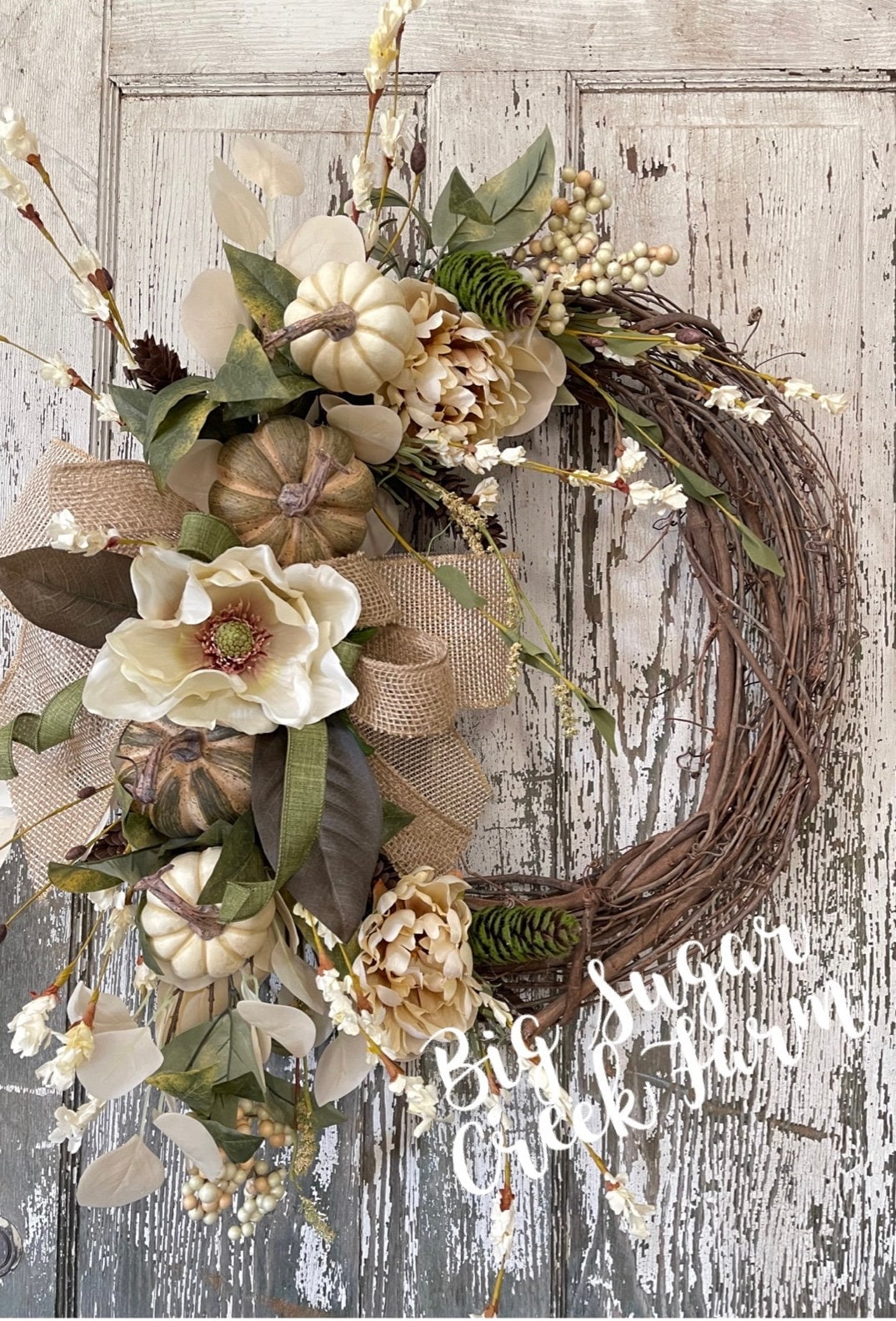 Fall Floral Wreath, Fall Grapevine Wreath, Neutral Boho Wreath, Fall Rustic Pumpkin Wreath, Birthday Gift Wreath, Wedding Shower Decor