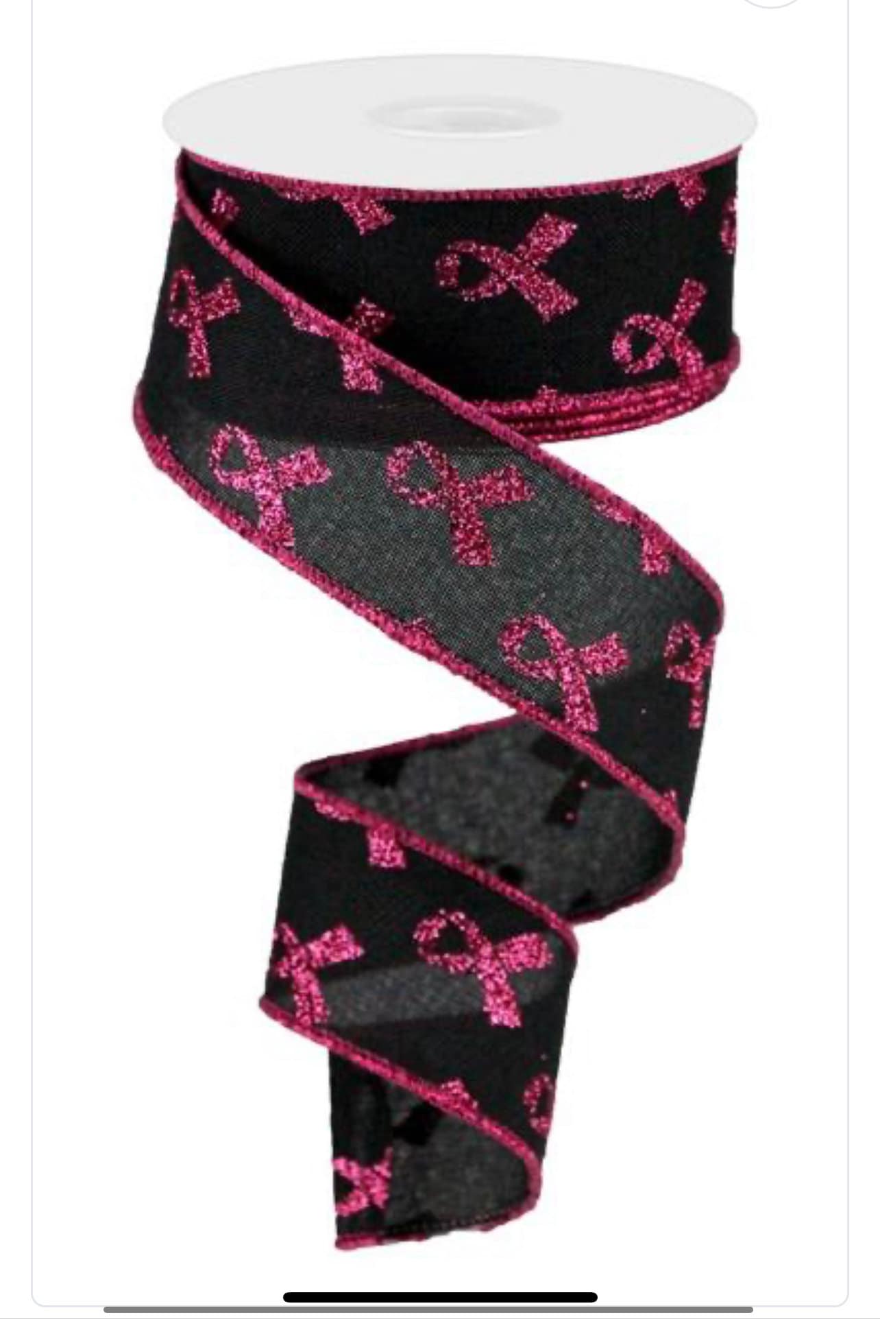 1.5 inch wide Ribbon, Breast Cancer Pink Glitter Ribbon, Holiday, Decor, Christmas Ribbon, Floral Supplies, Black Pink Ribbon