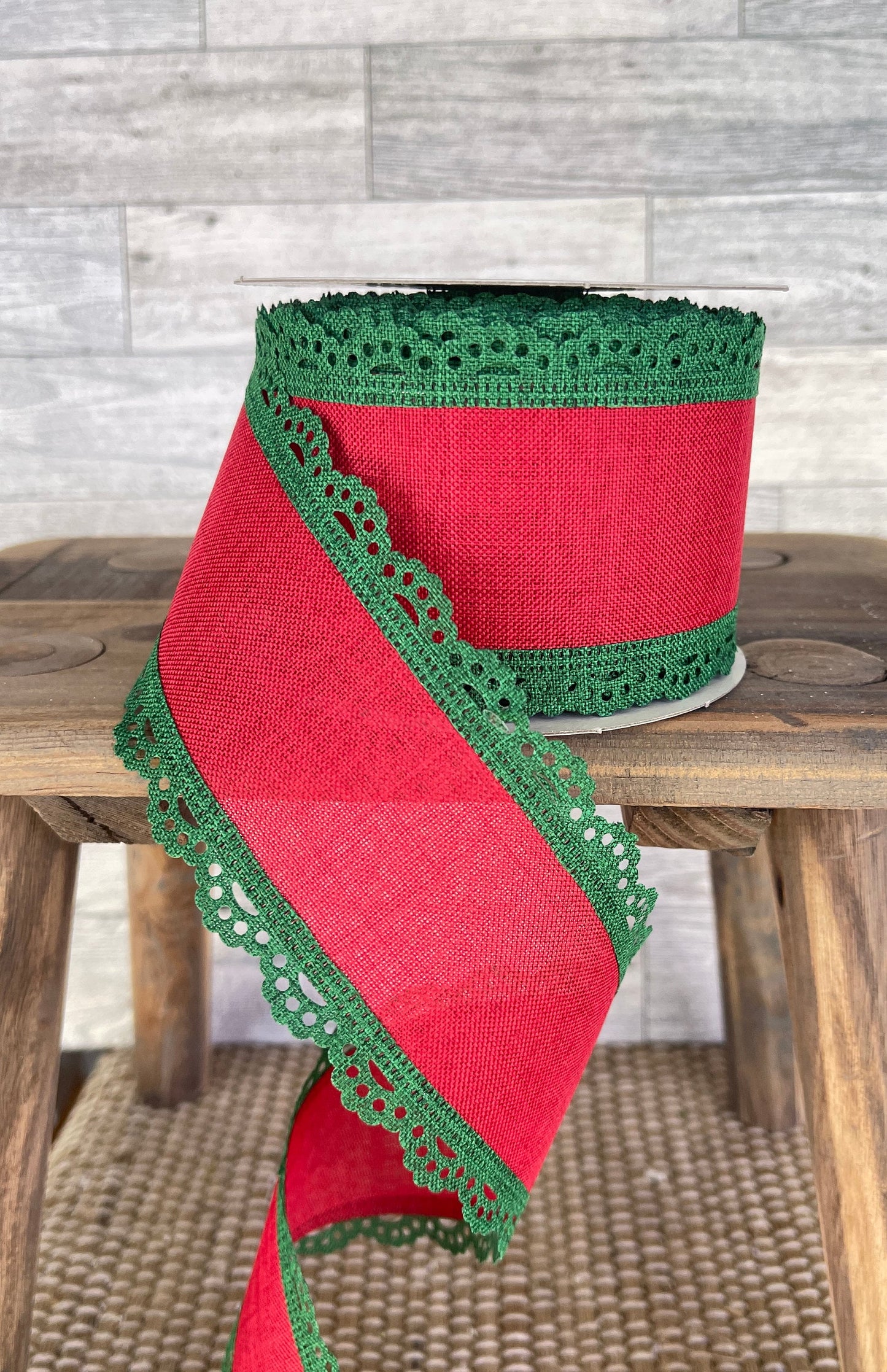 10 YARDS 2.5 inch Ribbon, craft, Christmas Ribbon, Gift Wrap Ribbon, Red Green Ribbon, Scallop Edge Ribbon, Wreath Supplies, Floral Supply