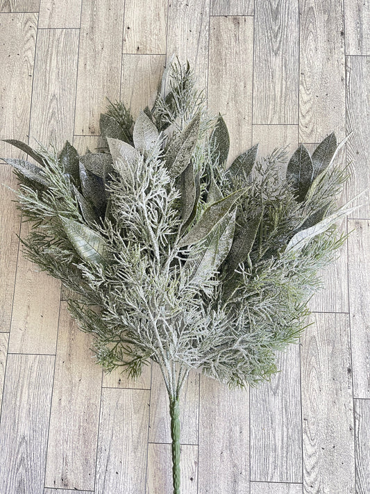 Frosted Cypress and Olive Leaf Bush, Greenery, Floral Supplies, Wreath Greenery, Christmas Pine Greenery, Picks,
