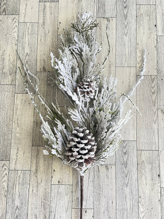 Snowy Frosted Cedar Pinecone Bush, Greenery, Floral Supplies, Wreath Greenery, Christmas Pine Greenery, Picks, Christmas Tree Decor