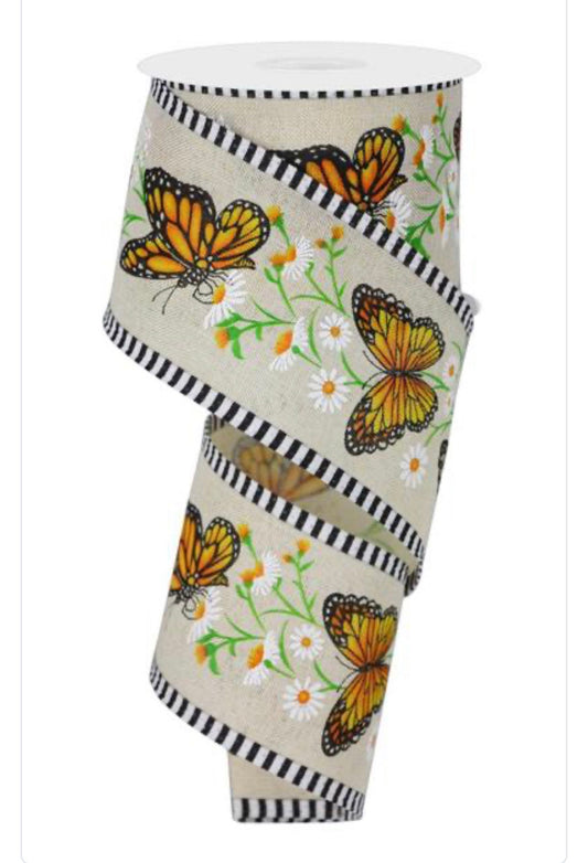 Butterfly Ribbon, 10 YARDS, Spring Ribbon, Summer Ribbon, Monarch Butterfly Ribbon, Fall Boho Butterfly Ribbon, Craft Ribbon