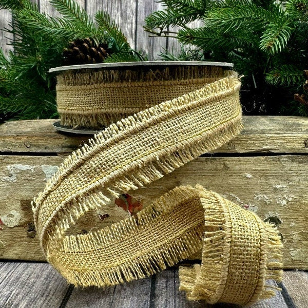 1.5 inch Ribbon, Burlap Fringe Ribbon, Fall Decor, Holiday, Hygge Ribbon, Boho Ribbon, Farmhouse Ribbon