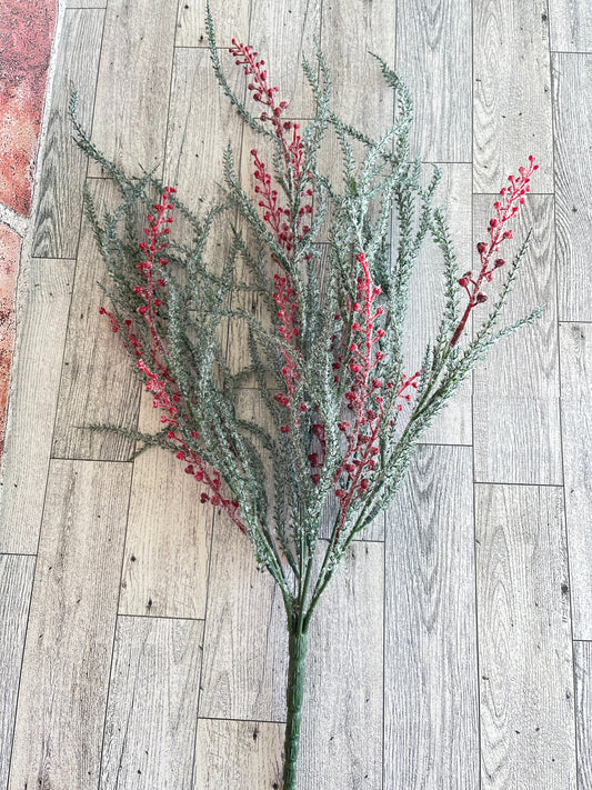Frosted Willow and Red Berry Bush, Greenery, Floral Supplies, Wreath Greenery, Christmas Pine Greenery, Picks,