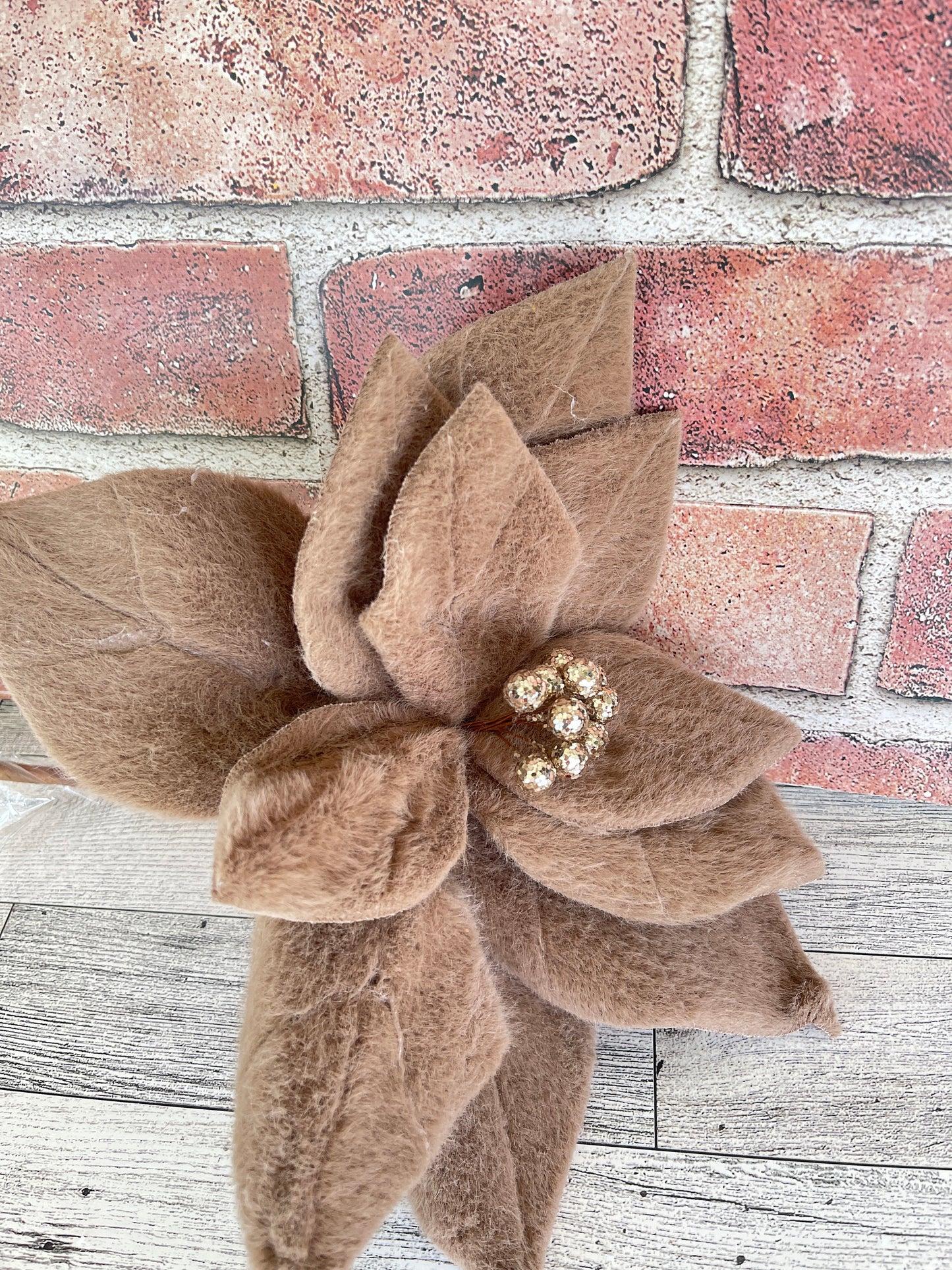 Brown Faux Fur Poinsettia, Greenery, Floral Supplies, Wreath Christmas Tree Picks, Wreath Embellishments, Christmas, Craft Supply