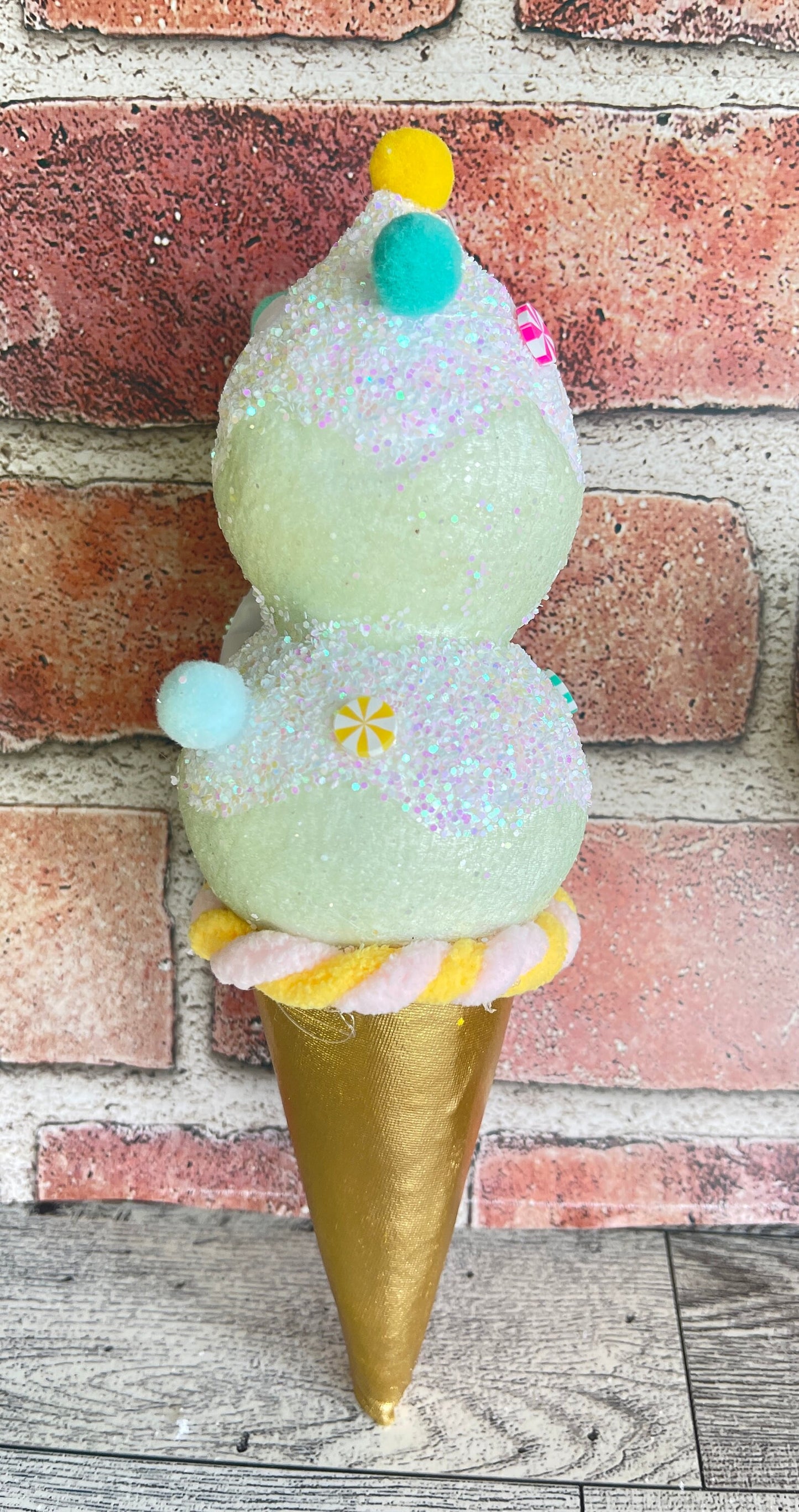 Fake Food, Mint Green Gold Ice Cream Cone, Christmas Tree Decor Ornaments, Sweet Decor, Fake Ice Cream Cone