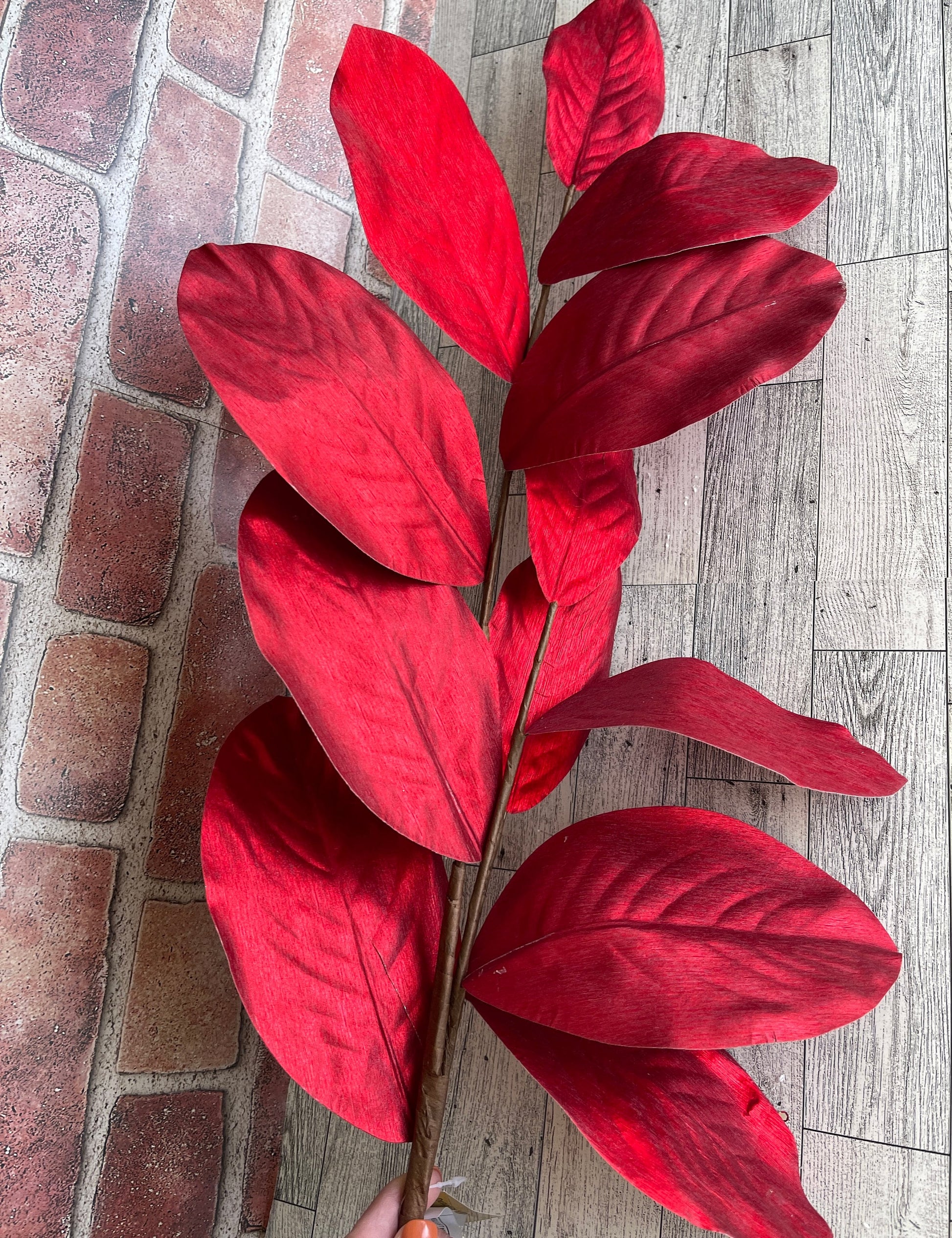 Red Metallic Leaf Spray, Greenery, Floral Supplies, Wreath Christmas Tree Picks, Wreath Embellishments, Christmas, Craft Supply