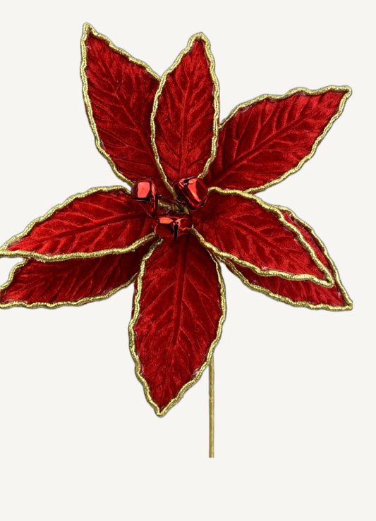 Red Gold Velvet Poinsettia, Greenery, Floral Supplies, Wreath Christmas Tree Picks, Wreath Embellishments, Christmas, Craft Supply