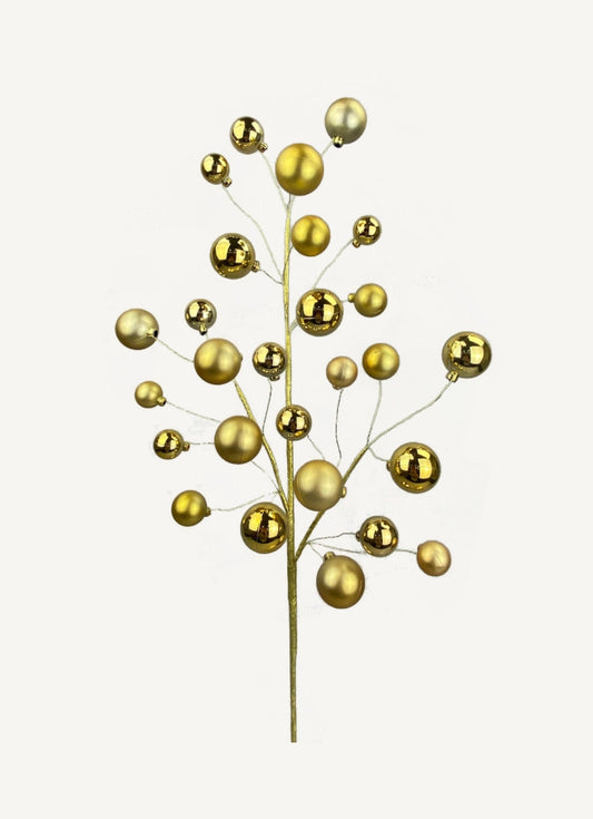 Gold Ornament Ball Cluster Spray, Greenery,, Wreath Christmas Tree Decorating Picks, Wreath Embellishments, Christmas, Craft Supply