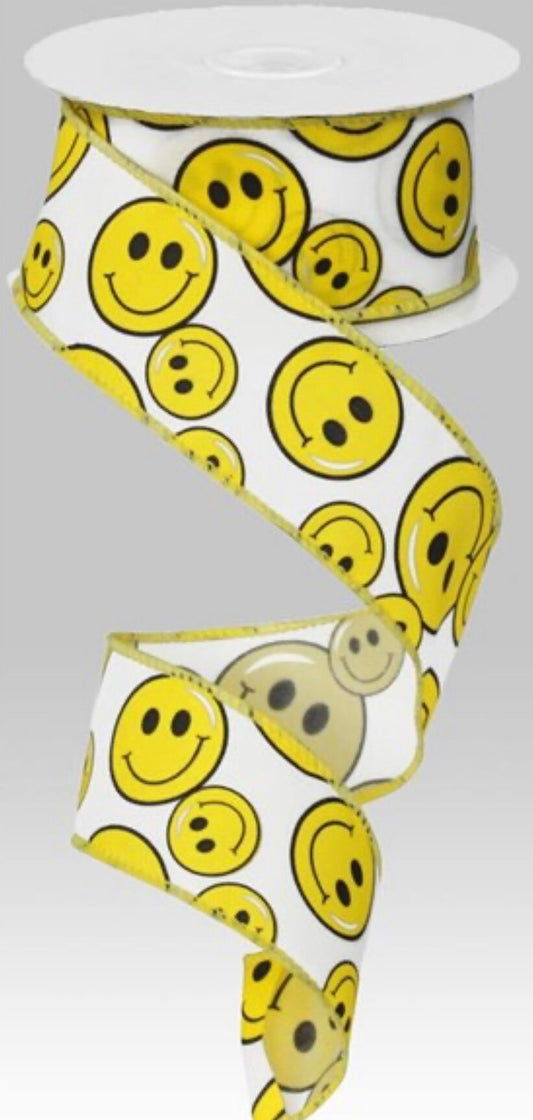 Happy Smiley Face Ribbon, Yellow Happy Face Ribbon, Retro Hippie Ribbon, Flower Child Ribbon