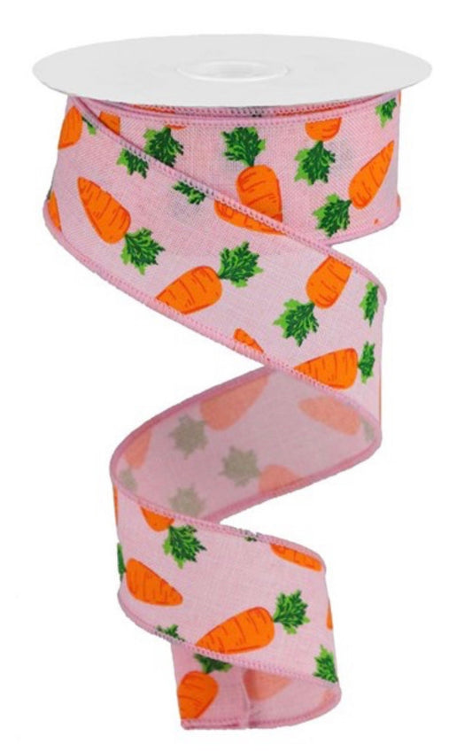 Pink and Orange Carrot Ribbon , Easter Bunny Carrot Ribbon, Fuzzy Edge ribbon, Wired Ribbon, Easter Ribbon, Spring Decor, Farmhouse,