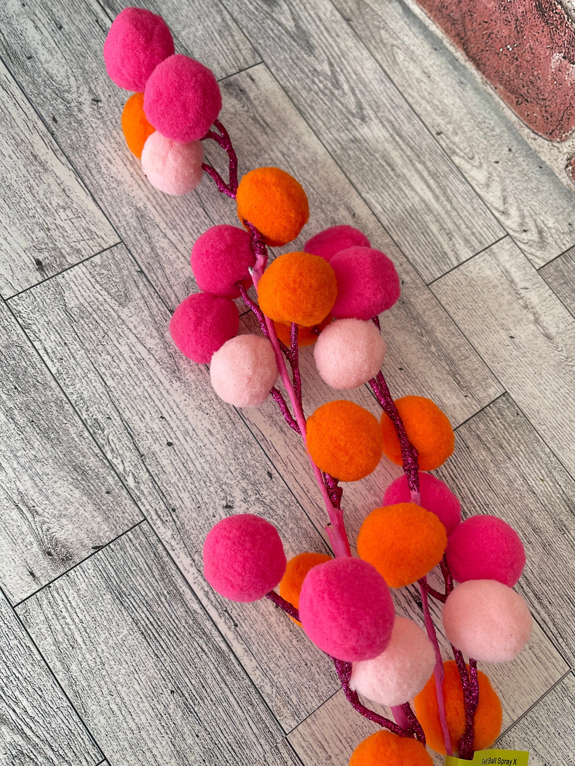 Pink Fuchsia Orange Felt Ball Cluster Spray, Pom Pom Spray, Greenery, Wreath Embellishments, Easter, Craft Supply