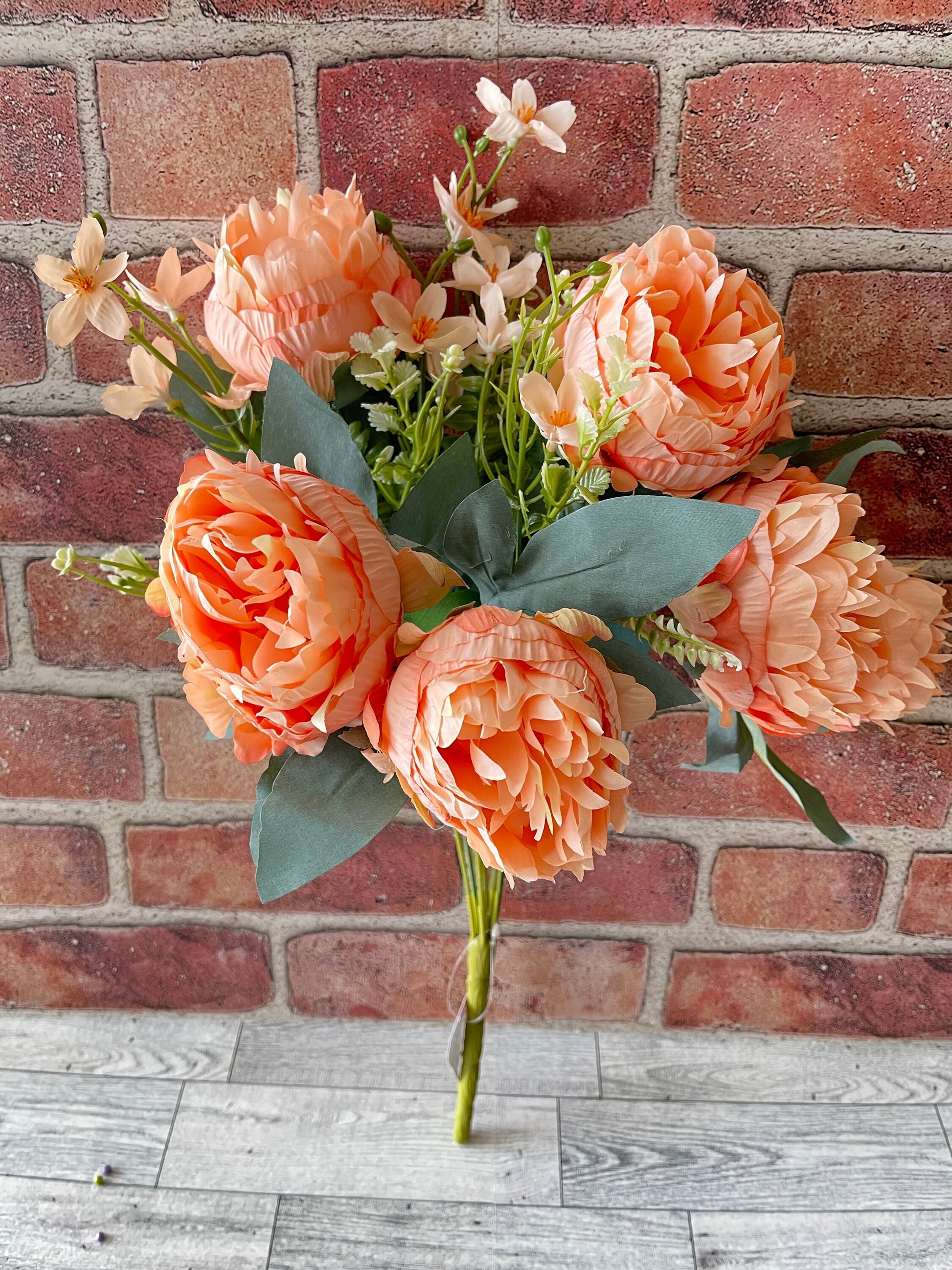 Peach Coral Peony Floral Bunch, Greenery, Floral Supplies, Wreath Greenery, Floral Greenery, Picks, Craft Supply, Decor