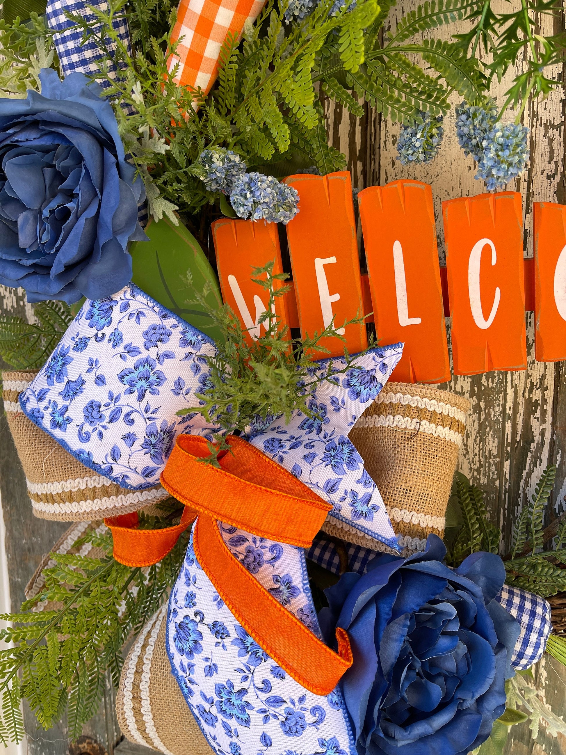 Easter Carrot Wreath, Blue and Orange Easter Wreath, Carrots, Easter Bunny, Spring Wreath, Gingham Carrot Wreath, Spring Wreath,