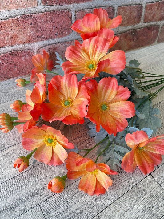 Orange Cosmos Floral Bunch, Greenery, Floral Supplies, Artificial Florals, Wreath Greenery, Floral Greenery, Picks, Craft Supply, Decor