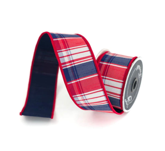 2.5 inch Ribbon, Red White and Blue Plaid Ribbon, Farrisilk Hampton Ribbon, Floral Supplies, Nautical Patriotic Ribbon
