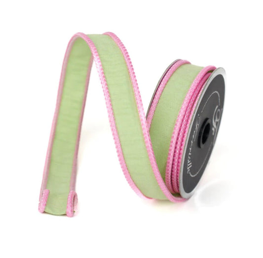 1 inch Ribbon, Farrisilk Sherbert Cord Ribbon, Mint Greenwith Pink Cord Edge Ribbon, Decor, Spring Ribbon, Craft Supply